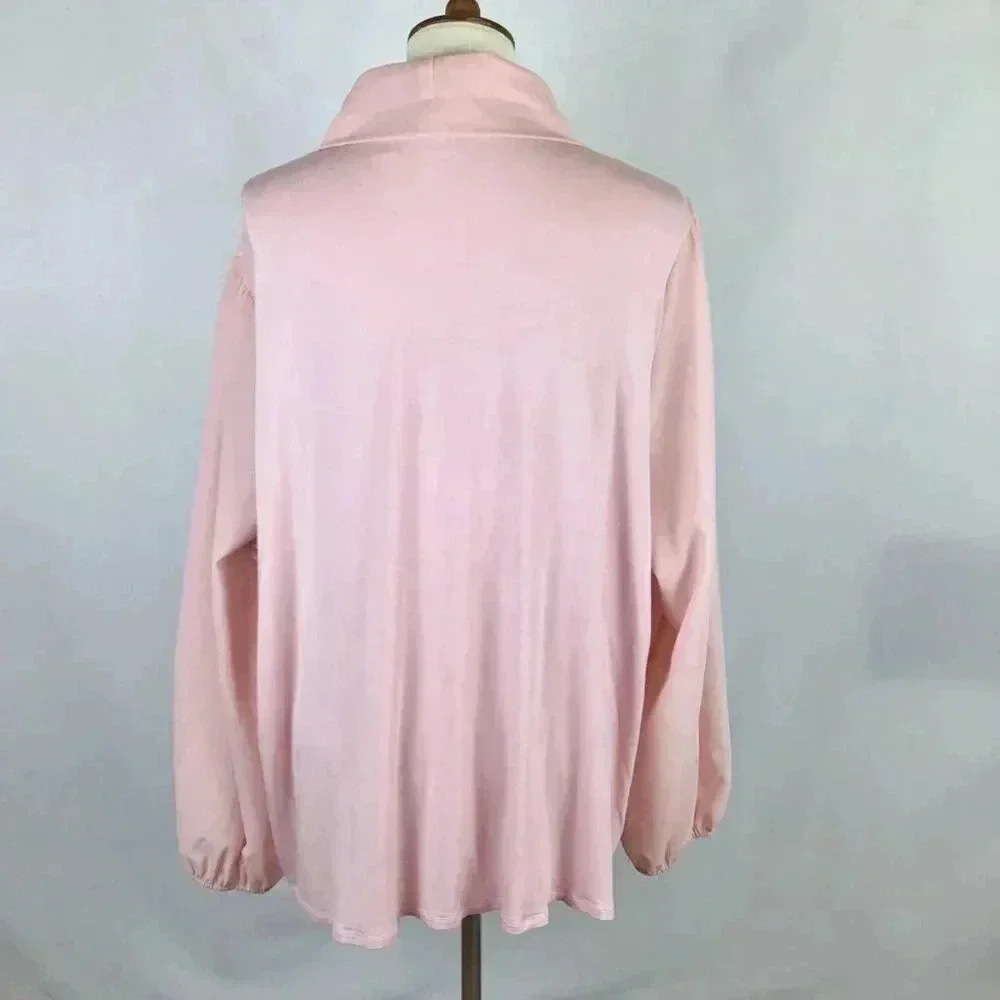 Bisou Bisou Michele Bohbot Blush Pink Wraparound Bubble Hem Top Puff Sleeves 3X - Picture 5 of 12